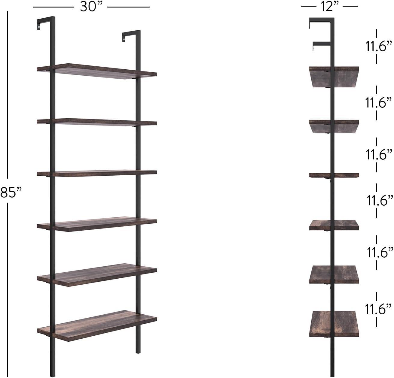 85" Theo 6 Tier Wood Wall Mount Ladder Bookshelf - Nathan James