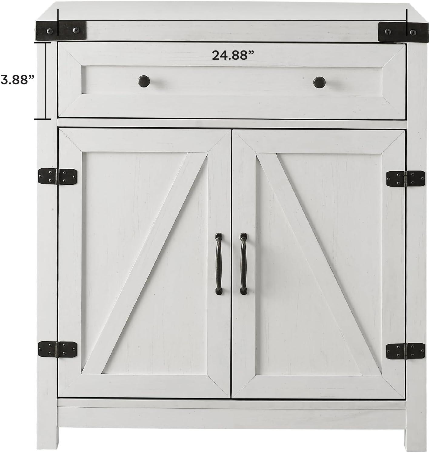 Walker Edison Modern Farmhouse 2 Barn Door Accent Cabinet, Brushed White