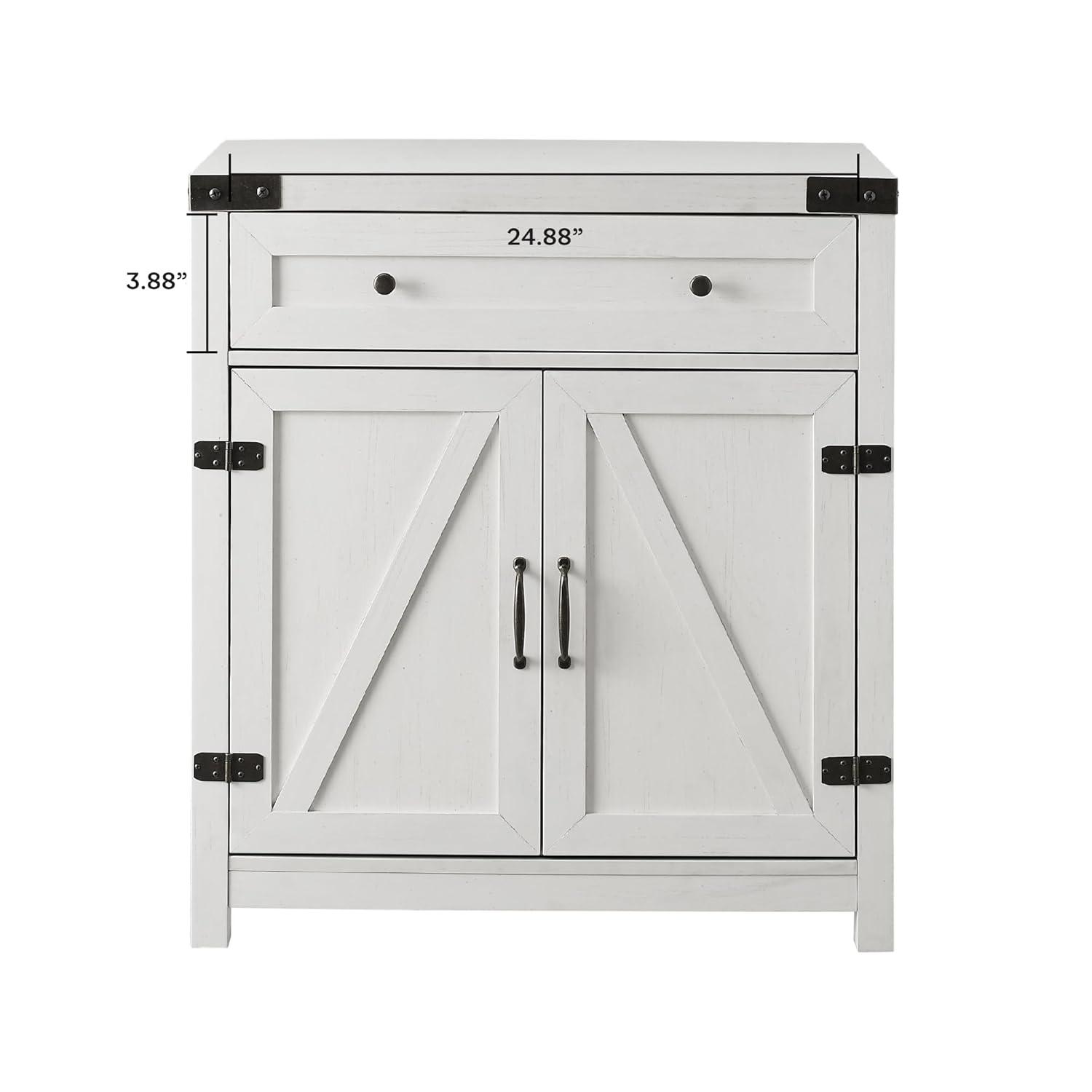 Walker Edison Modern Farmhouse 2 Barn Door Accent Cabinet, Brushed White