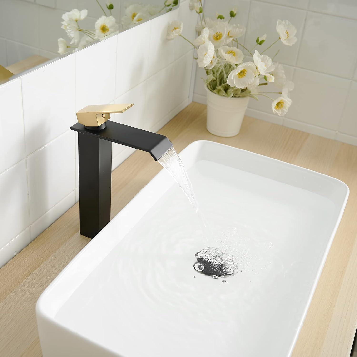 Tall Black and Gold Brass Vessel Sink Faucet