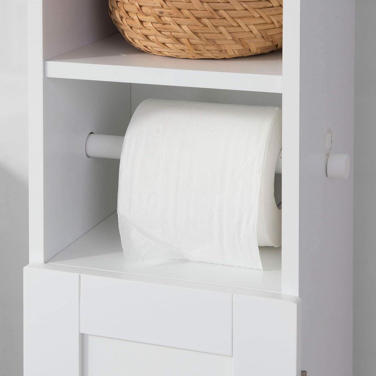 White Free Standing Wooden Bathroom Toilet Paper Roll Holder Storage Cabinet Holder Organizer Bath Toilet