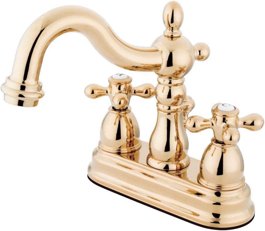 Kingston Brass Heritage Two-Handle 3-Hole Deck Mount 4" Centerset Bathroom Faucet with Plastic Pop-Up