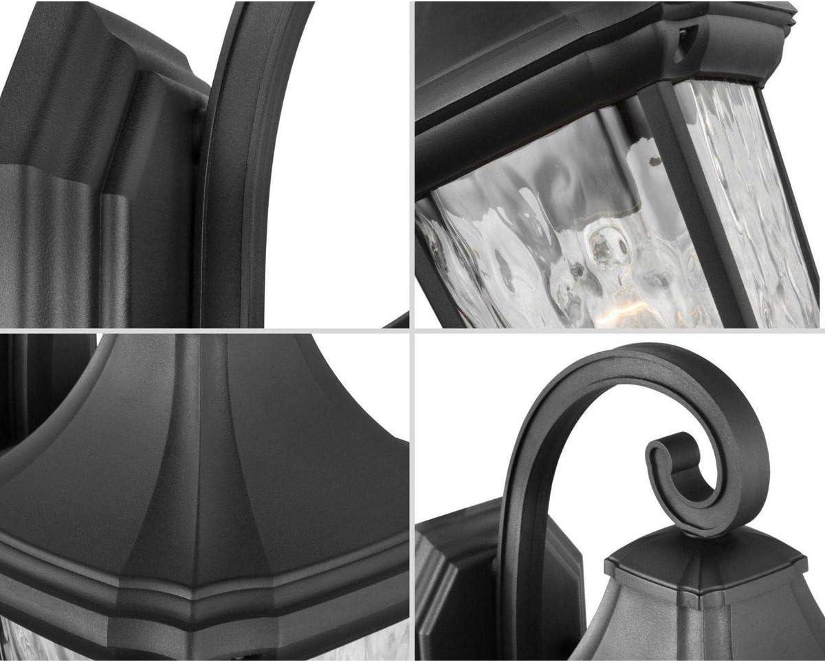 Progress Lighting Marquette 1-Light Outdoor Wall Lantern in Black with Water Glass Shade