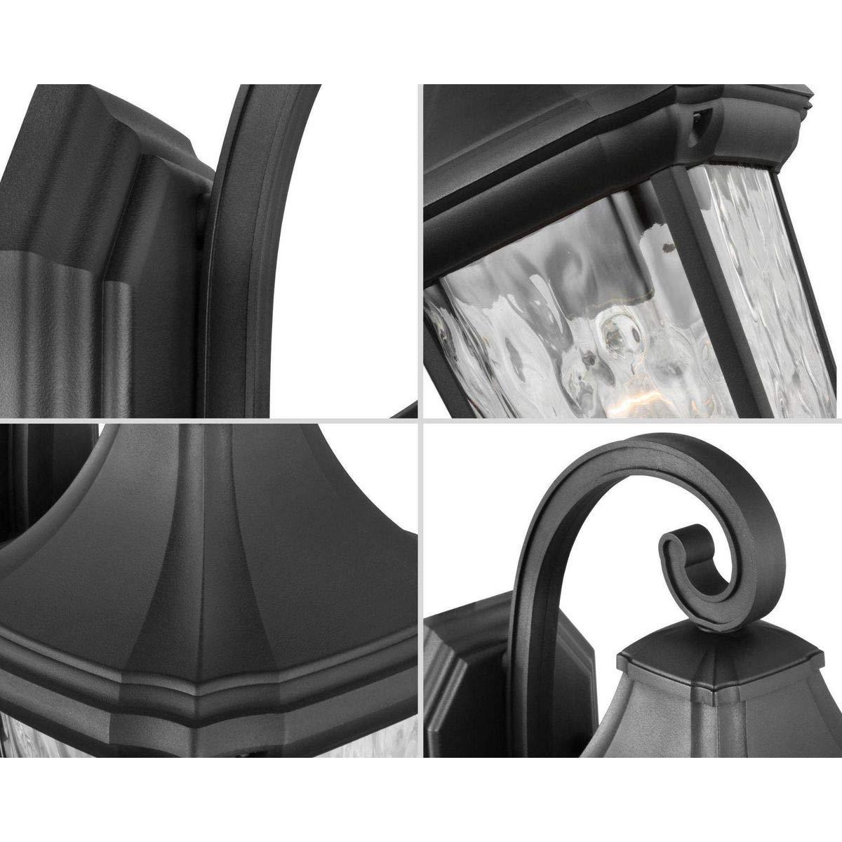 Progress Lighting Marquette 1-Light Outdoor Wall Lantern in Black with Water Glass Shade