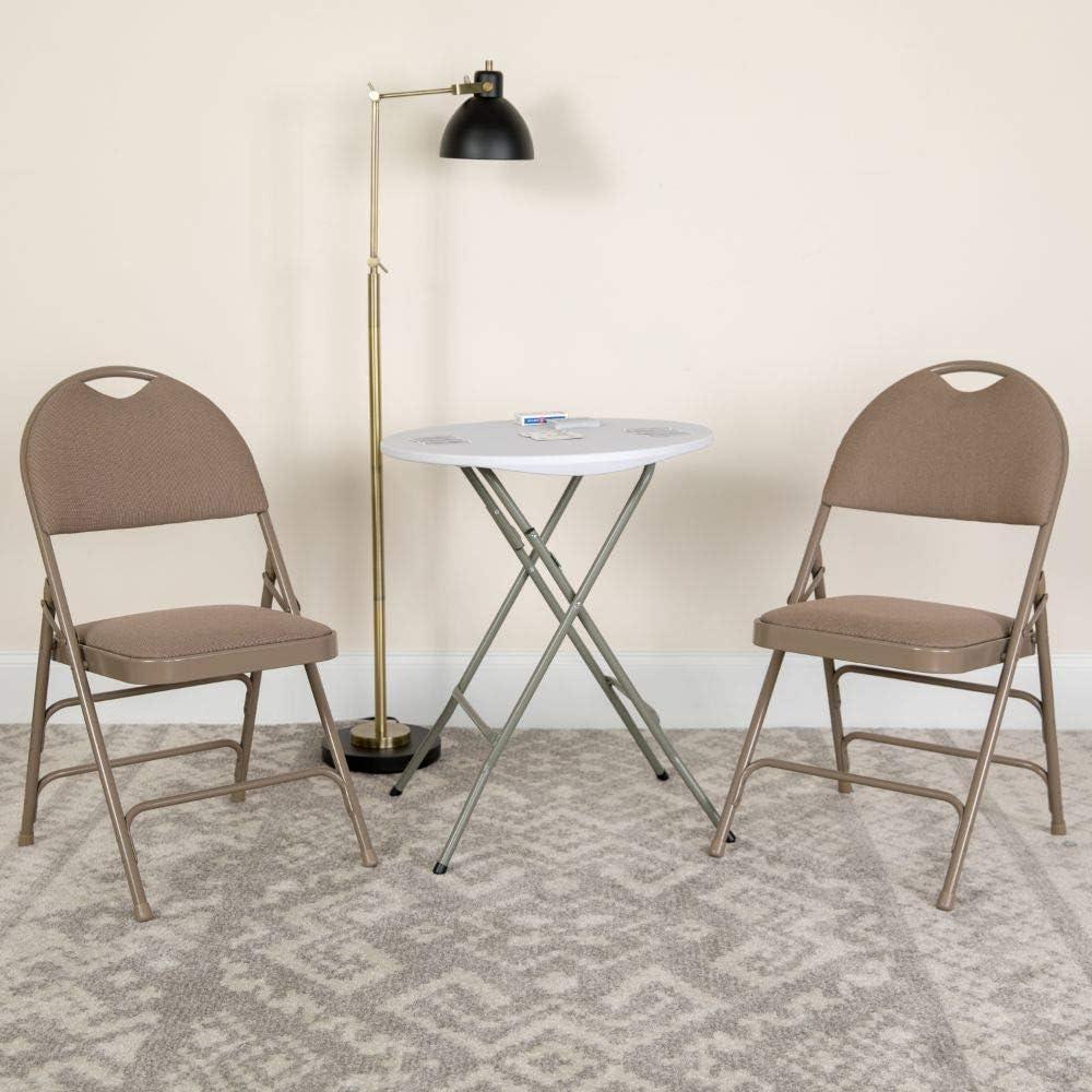 Flash Furniture 2 Pack HERCULES Series Ultra-Premium Triple Braced Beige Fabric Metal Folding Chair with Easy-Carry Handle