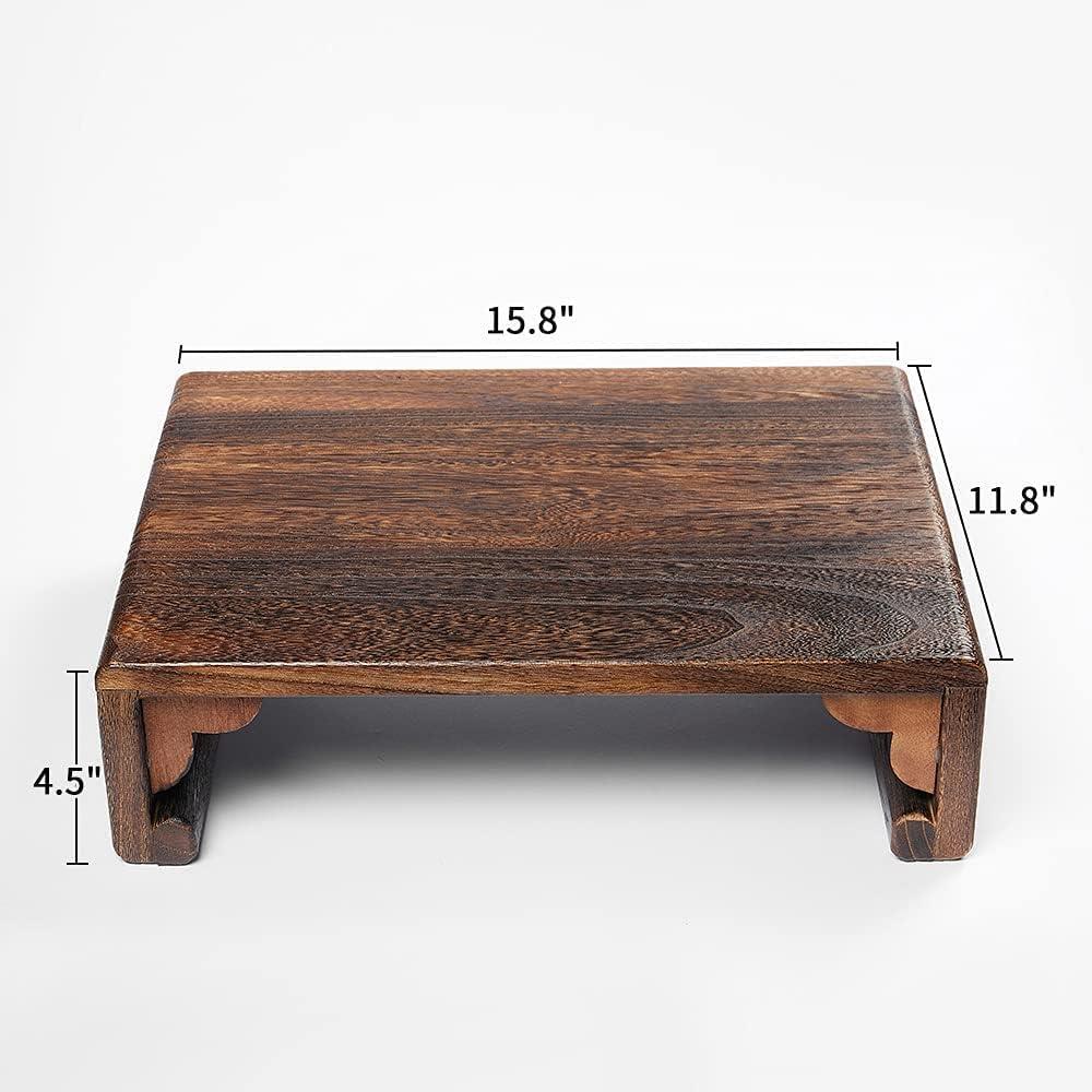 Low Wood Stool, Rectangular Bed Step Stool, Large Surface Step Ladder for Kitchen & Bathroom, Foot Rest Stool Under Desk, Portable Bed Table for Laptop and Tea