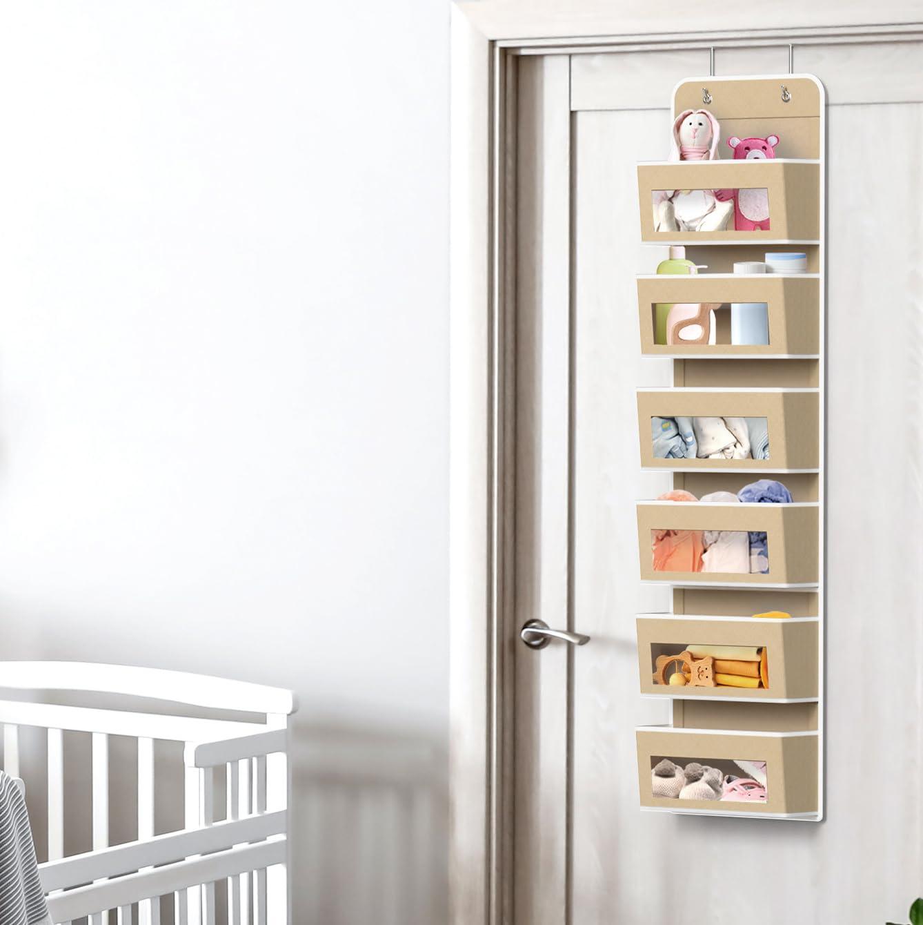 Simple Houseware Baby Over The Door Hanging Organizer Storage, 6 Clear Window Pocket, Beige