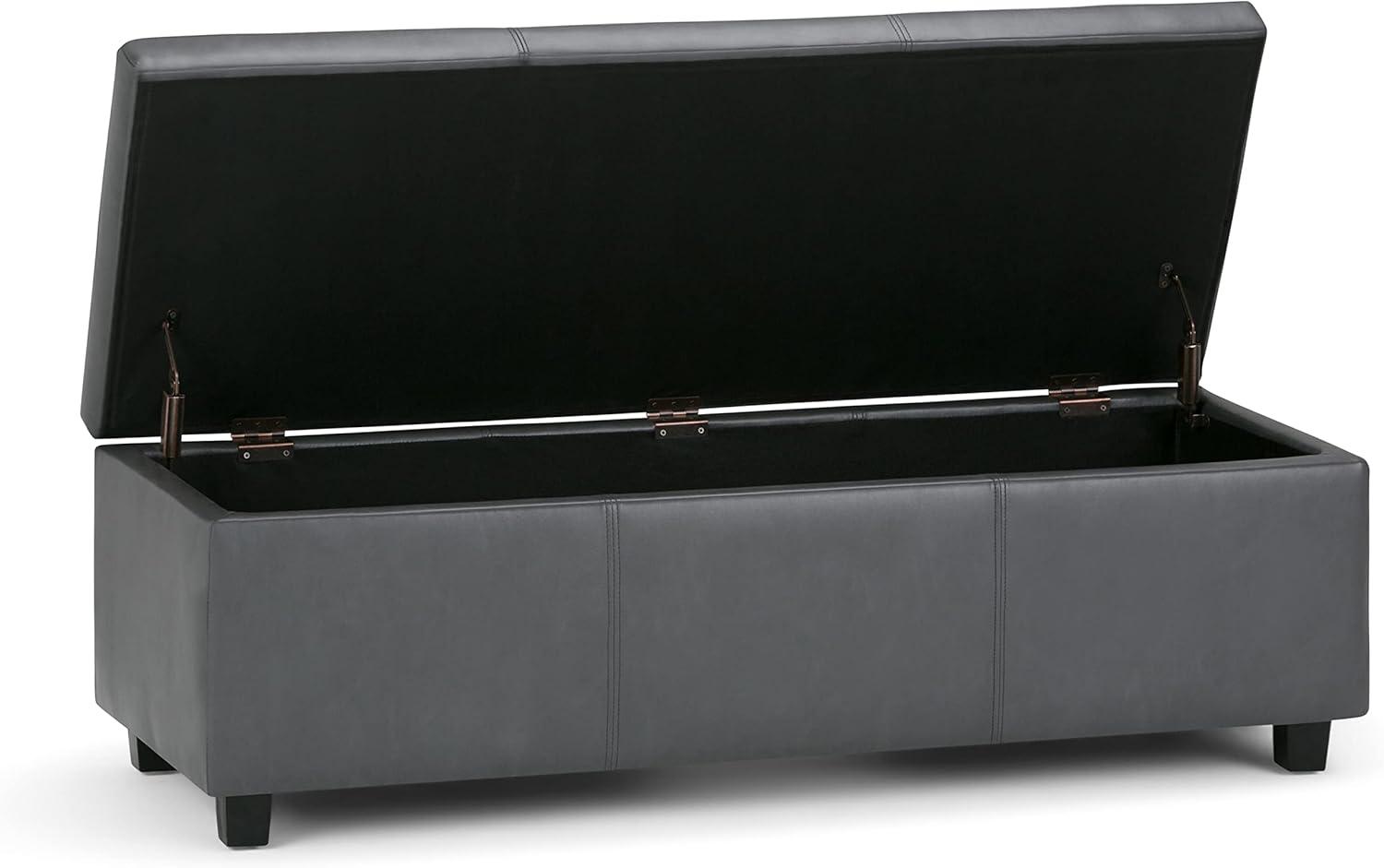 Avalon 48" W Rectangle Storage Ottoman Bench in Stone Gray Faux Leather