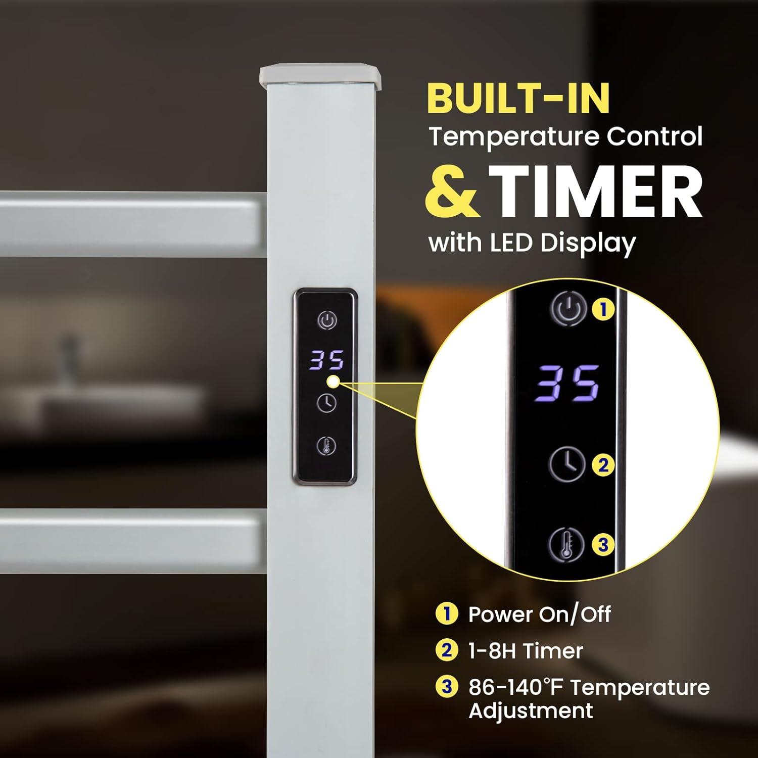Costway Freestanding Wall Mounted Towel Warmer 6-Bar Aluminum Heated Towel Rack w/ Timer