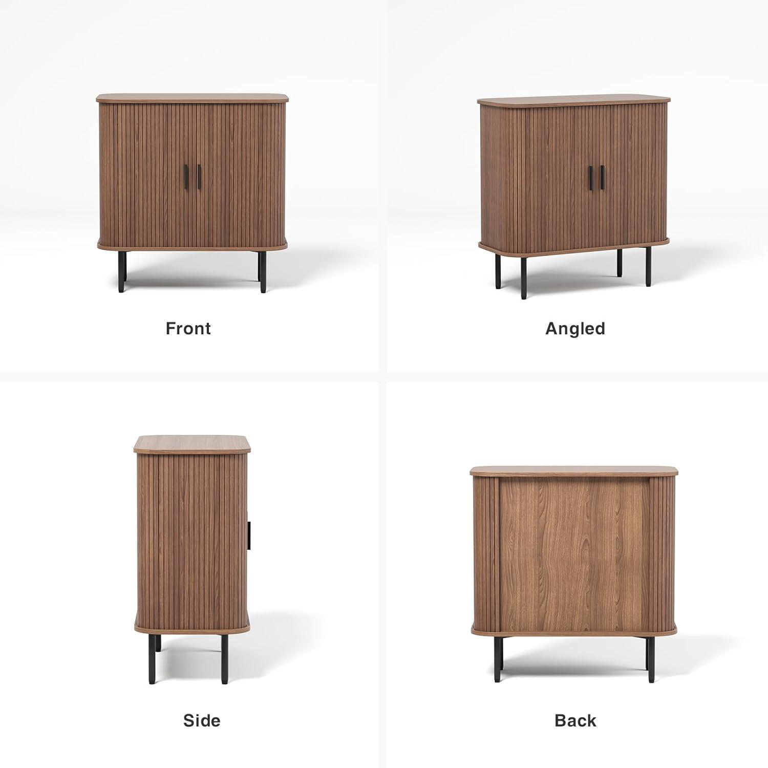 31''W Walnut Buffet Sideboard Cabinet with Storage, Fluted Accent Storage Cabinet with Curvy Edge, Sliding Door, Freestanding Credenza, Console Table for Living Room, Kitchen, Hallway