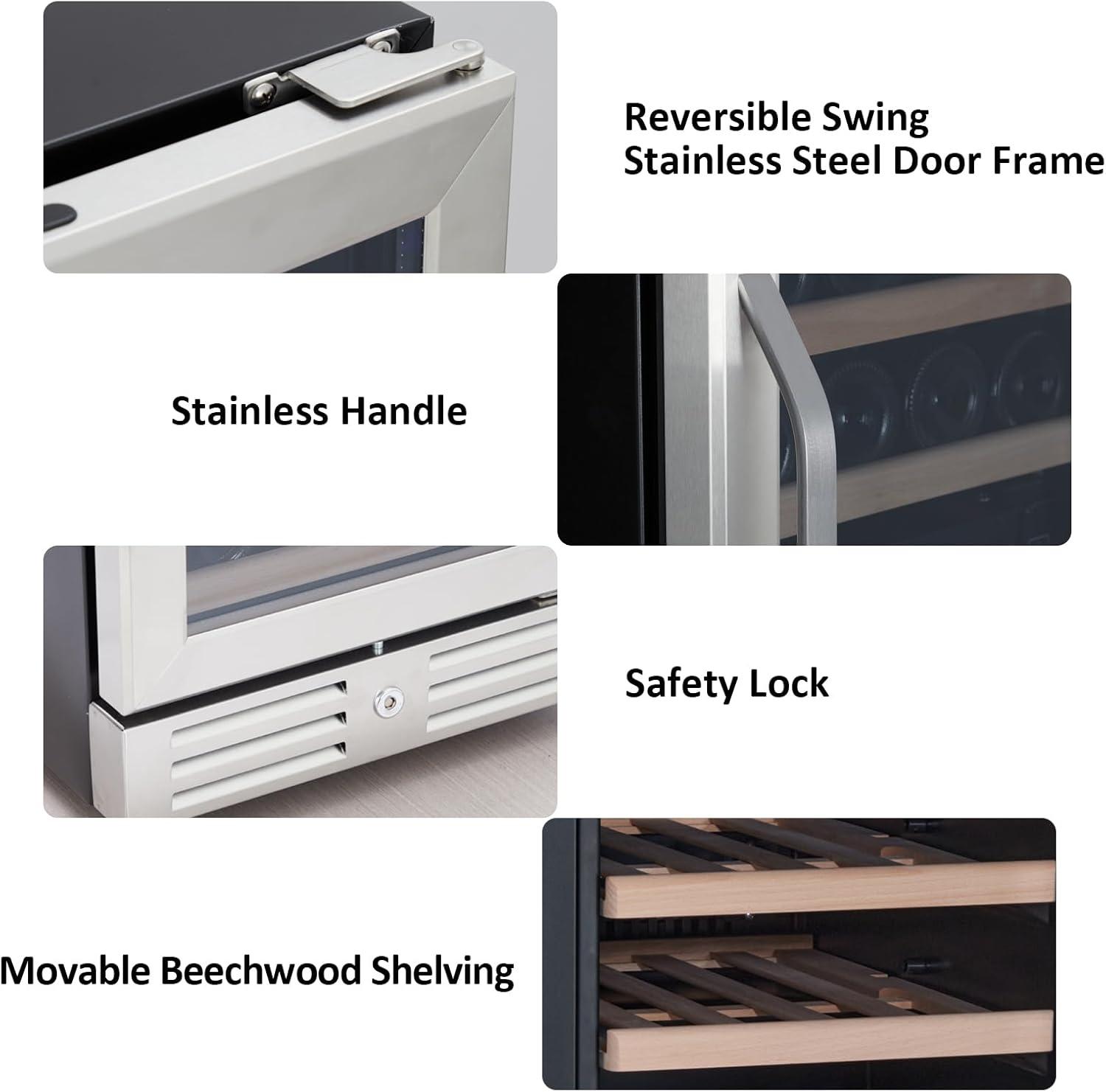 15 Inch Wine Cooler Under Counter, 29 Bottle Dual Zone Wine Fridge Wine Refrigerator with Stainless Steel Digital Temperature Control, Temperature Memory, Built-in or Freestanding Wine Cellar