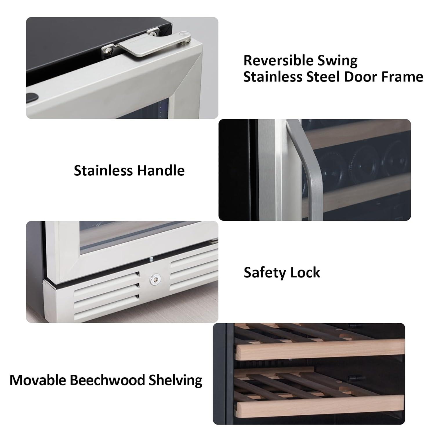 15 Inch Wine Cooler Under Counter, 29 Bottle Dual Zone Wine Fridge Wine Refrigerator with Stainless Steel Digital Temperature Control, Temperature Memory, Built-in or Freestanding Wine Cellar