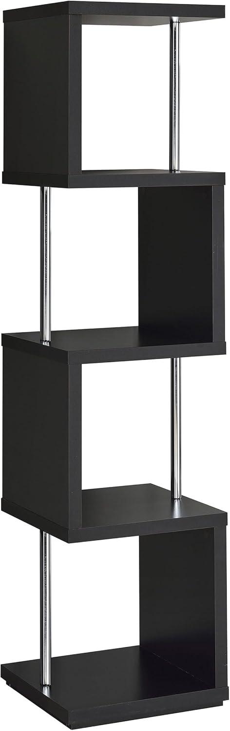 66.5" Baxter 4 Shelf Zig Zag Bookcase with Chrome Details Black - Coaster: Modern Storage Display