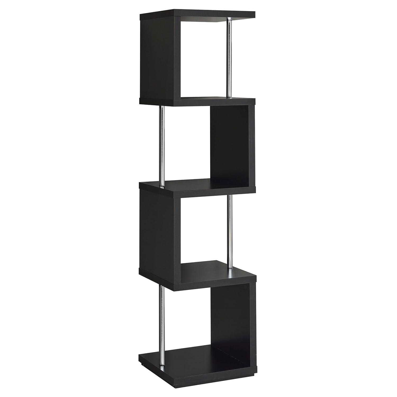 66.5" Baxter 4 Shelf Zig Zag Bookcase with Chrome Details Black - Coaster: Modern Storage Display