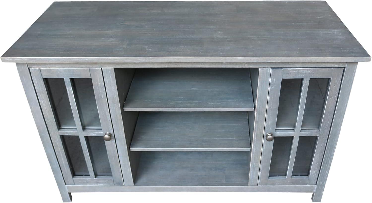 Heather Grey-Antique Solid Wood TV Stand with Cabinet Storage