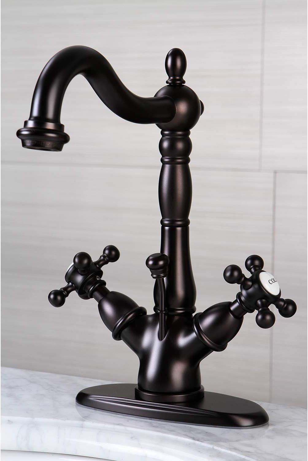 Kingston Brass Vintage Two-Handle 1-or-3 Hole Deck Mount Bathroom Faucet with Brass Pop-Up
