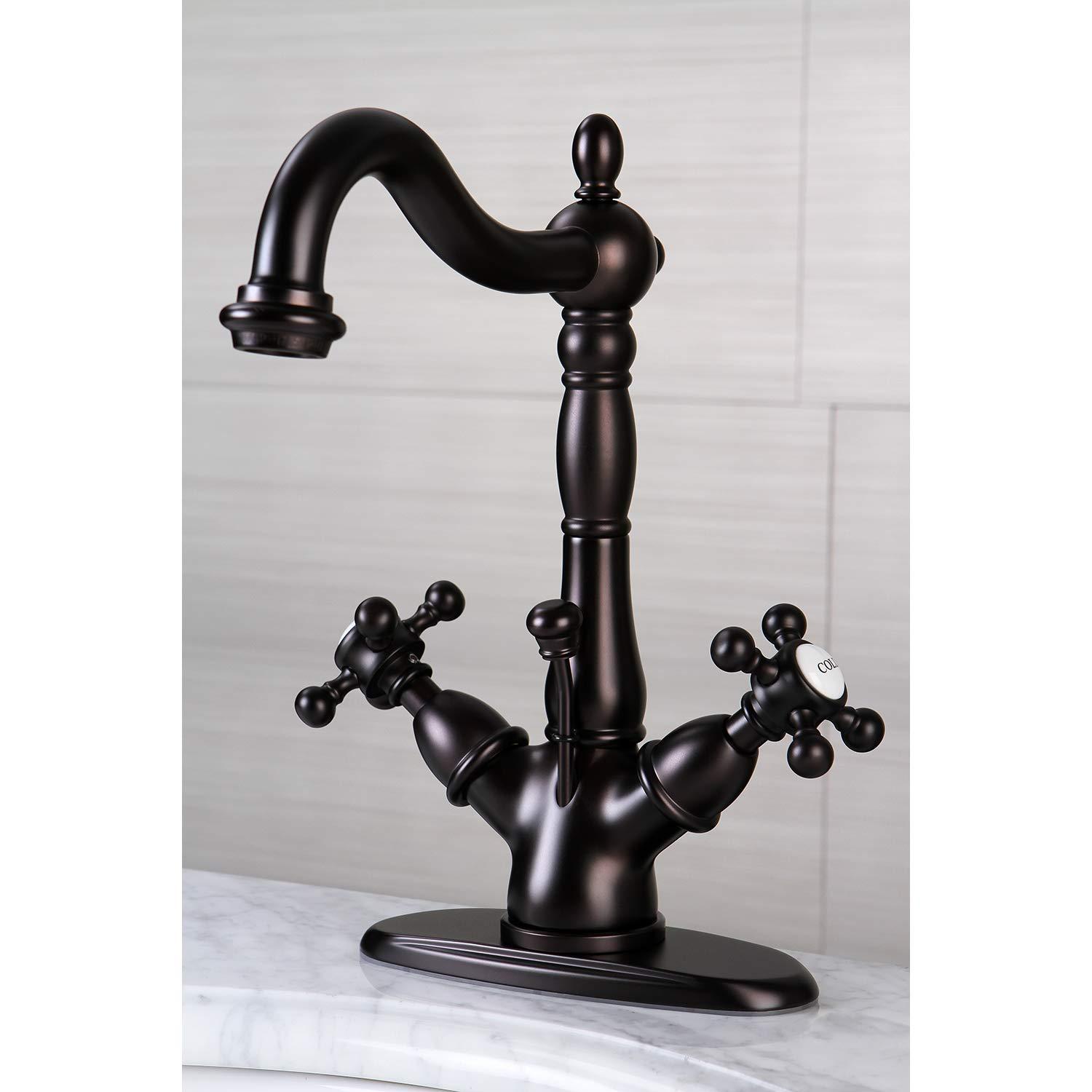 Kingston Brass Vintage Two-Handle 1-or-3 Hole Deck Mount Bathroom Faucet with Brass Pop-Up