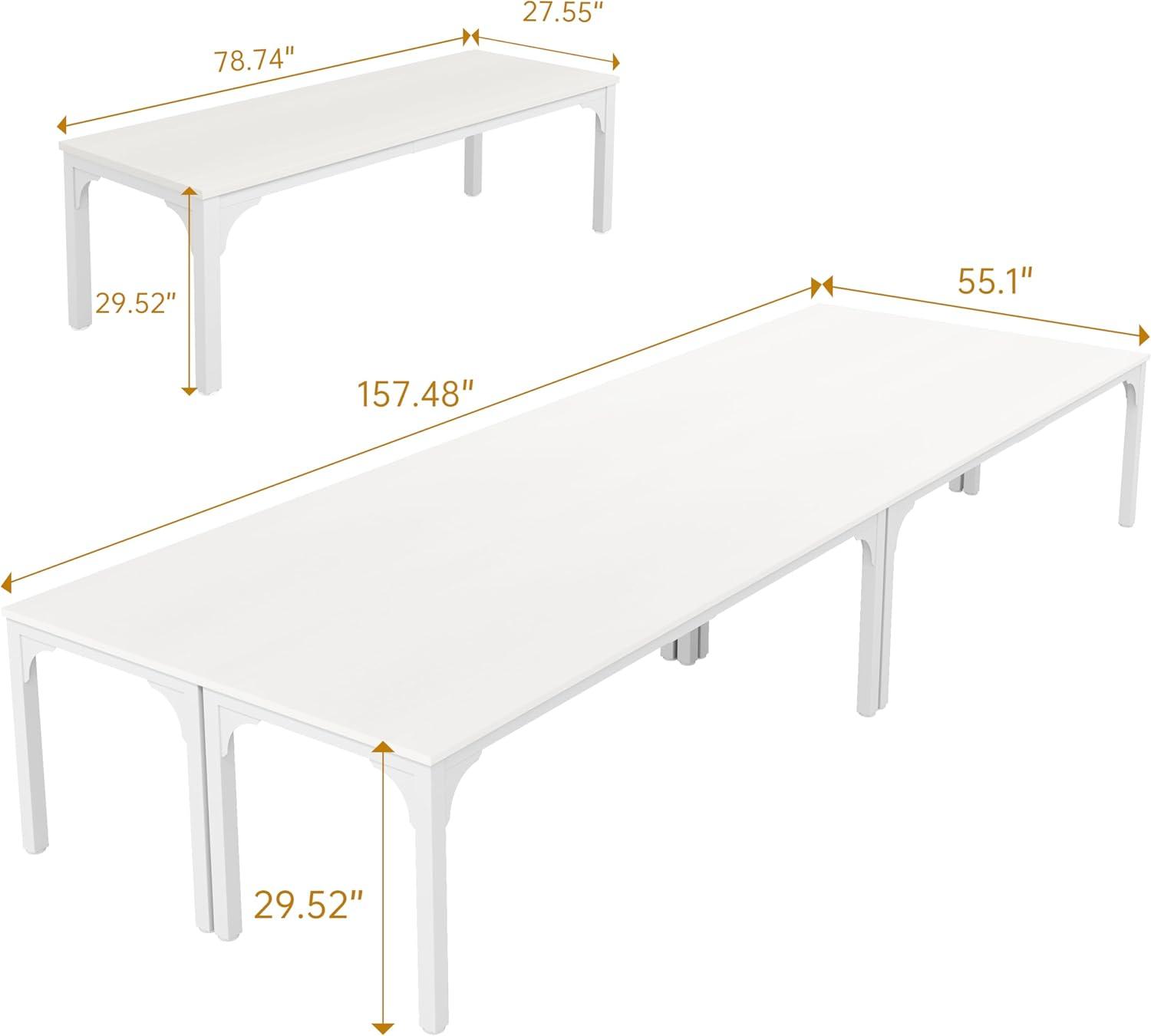 13ft White Engineered Wood Rectangle Conference Table for 12-16 People