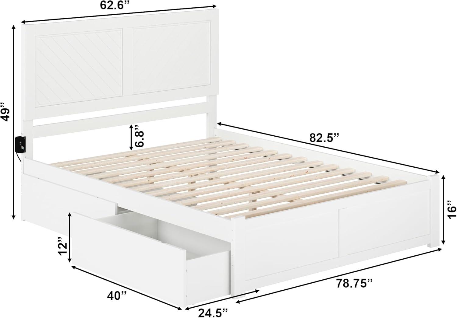 AFI Canyon Wood Queen Size Platform Bed with 2 Storage Drawers in White