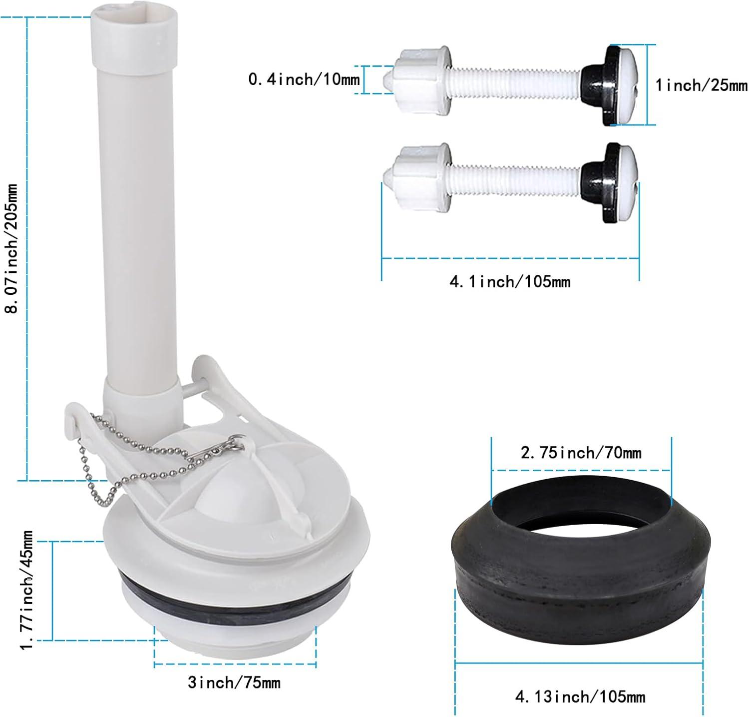 3-Inch White and Black Toilet Flush Valve Replacement Kit