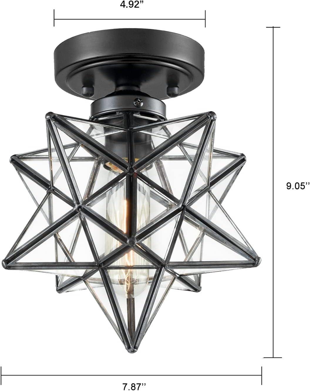 Moravian Star Light Fixture Industrial Black Semi Flush Ceiling Glass Metal New