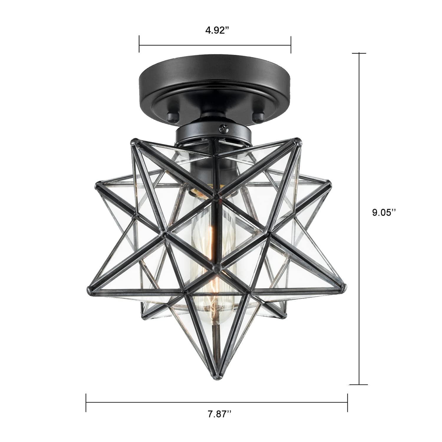 Industrial Moravian Star 8-Inch Clear Glass and Metal Ceiling Light
