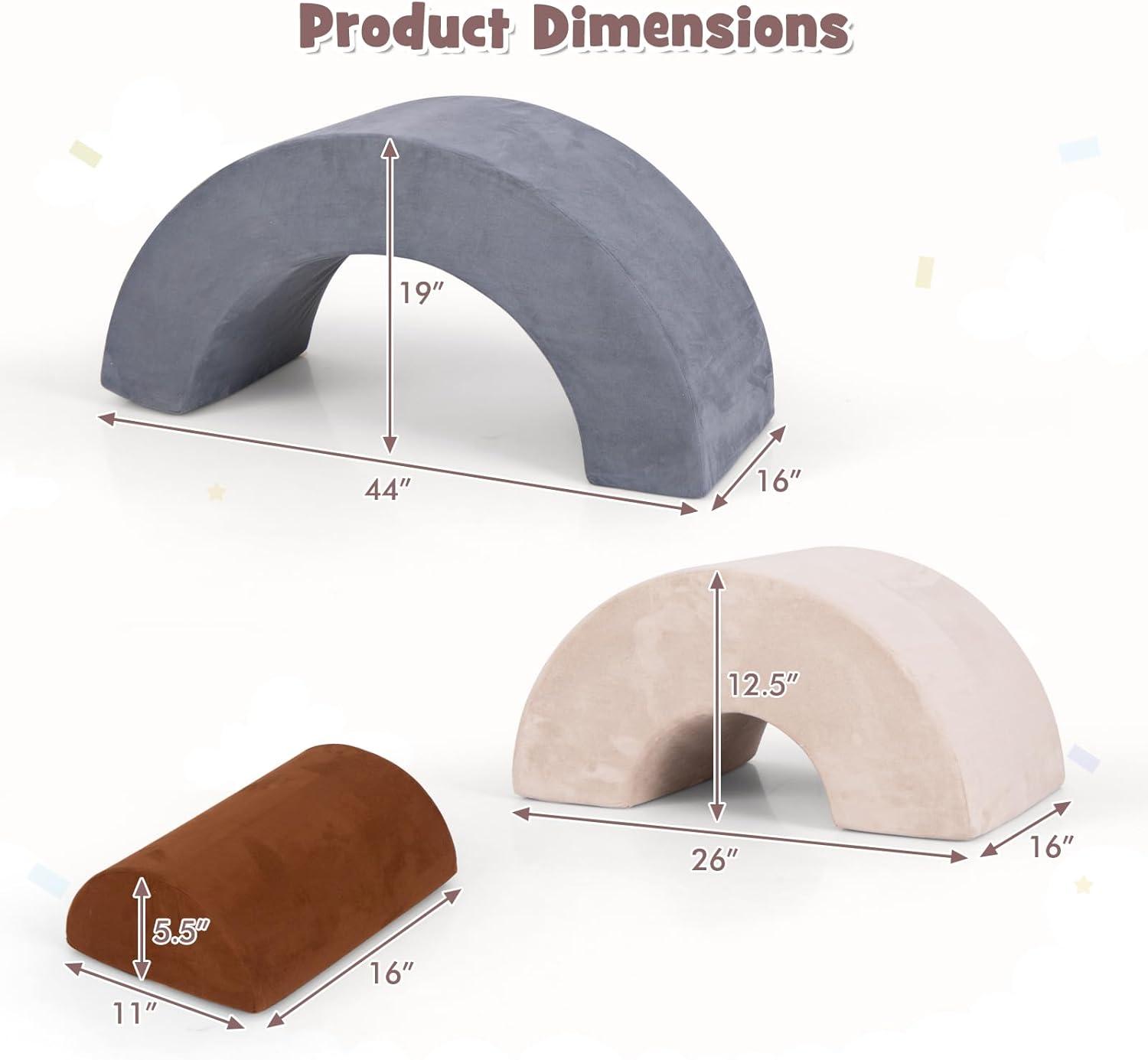 OLAKIDS Climbing Toys for Toddlers, 3pc Foam Climbing Blocks Rainbow Shaped Indoor Play Set, Soft Equipment Modulars Rainbow Crawling Tunnel Playroom Couch for Children Playroom Baby