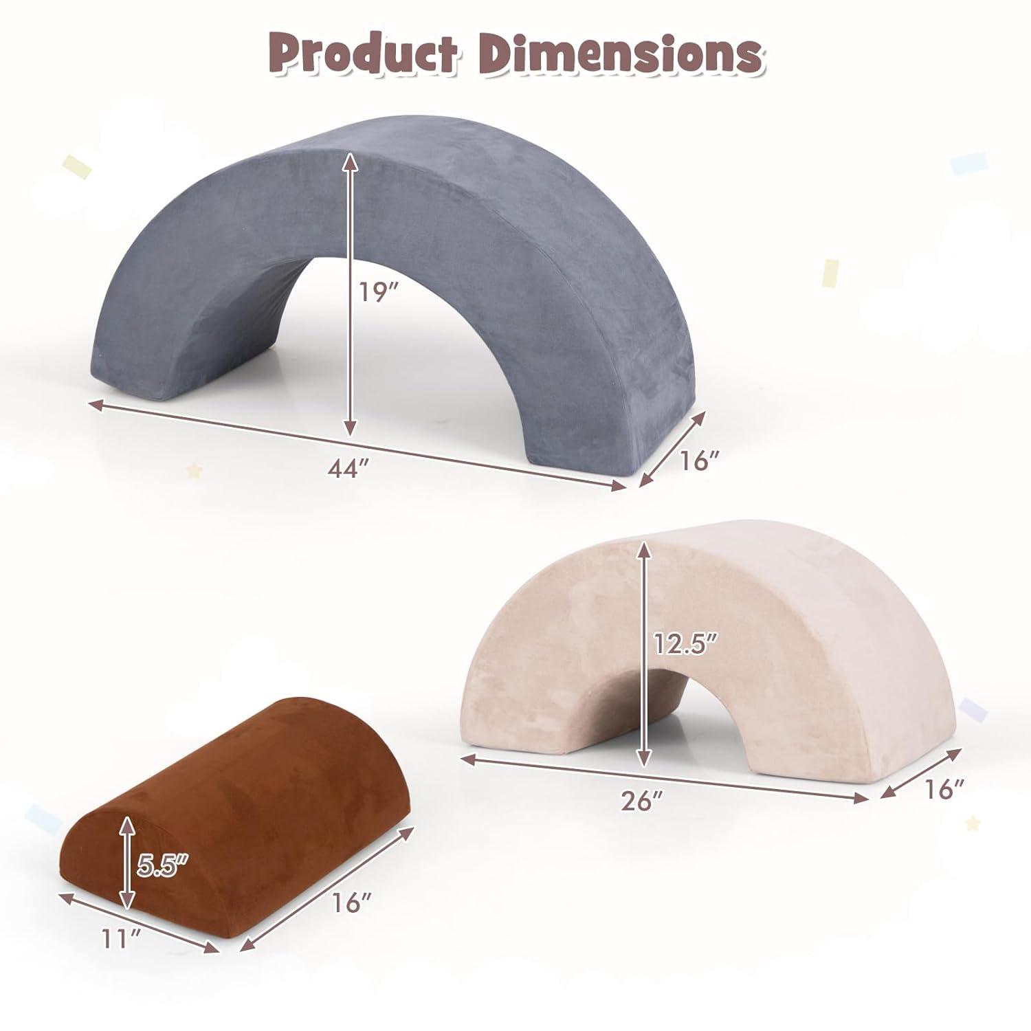 OLAKIDS Climbing Toys for Toddlers, 3pc Foam Climbing Blocks Rainbow Shaped Indoor Play Set, Soft Equipment Modulars Rainbow Crawling Tunnel Playroom Couch for Children Playroom Baby