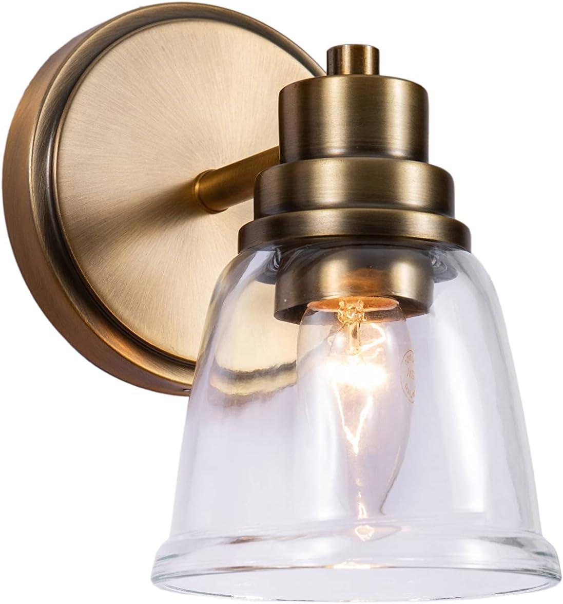 Warm Brass and Clear Glass Outdoor Wall Sconce