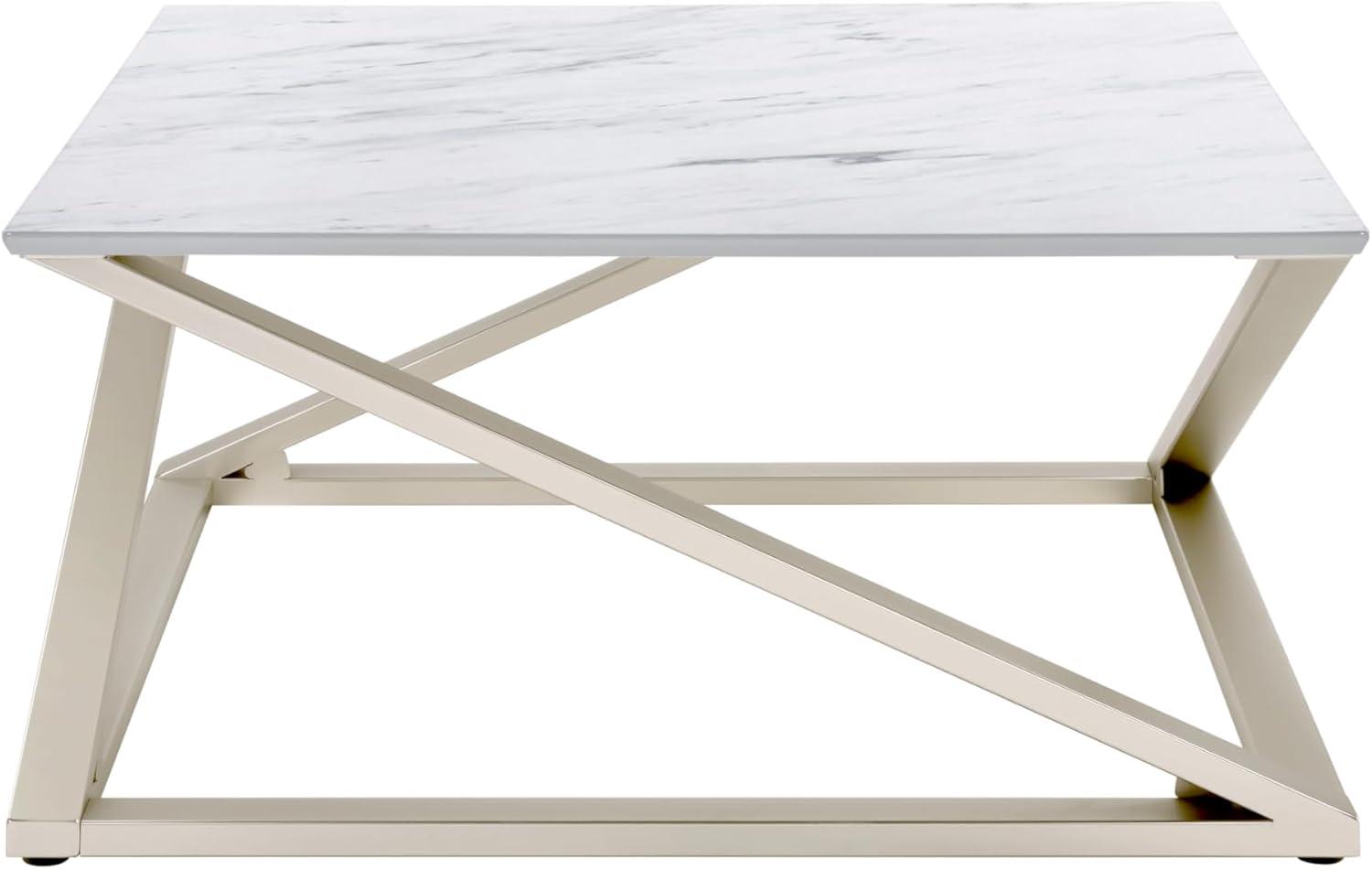 Zurich Square Cocktail Table White/Chrome - Steve Silver Co.: Faux Marble Top, Metal Base, Contemporary Design