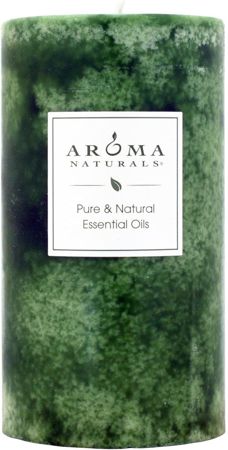 Aroma Naturals Holiday Juniper, Spruce and Basil Essential Oil Pillar Candle, Fresh Forest, 2.75 inch x 5 inch