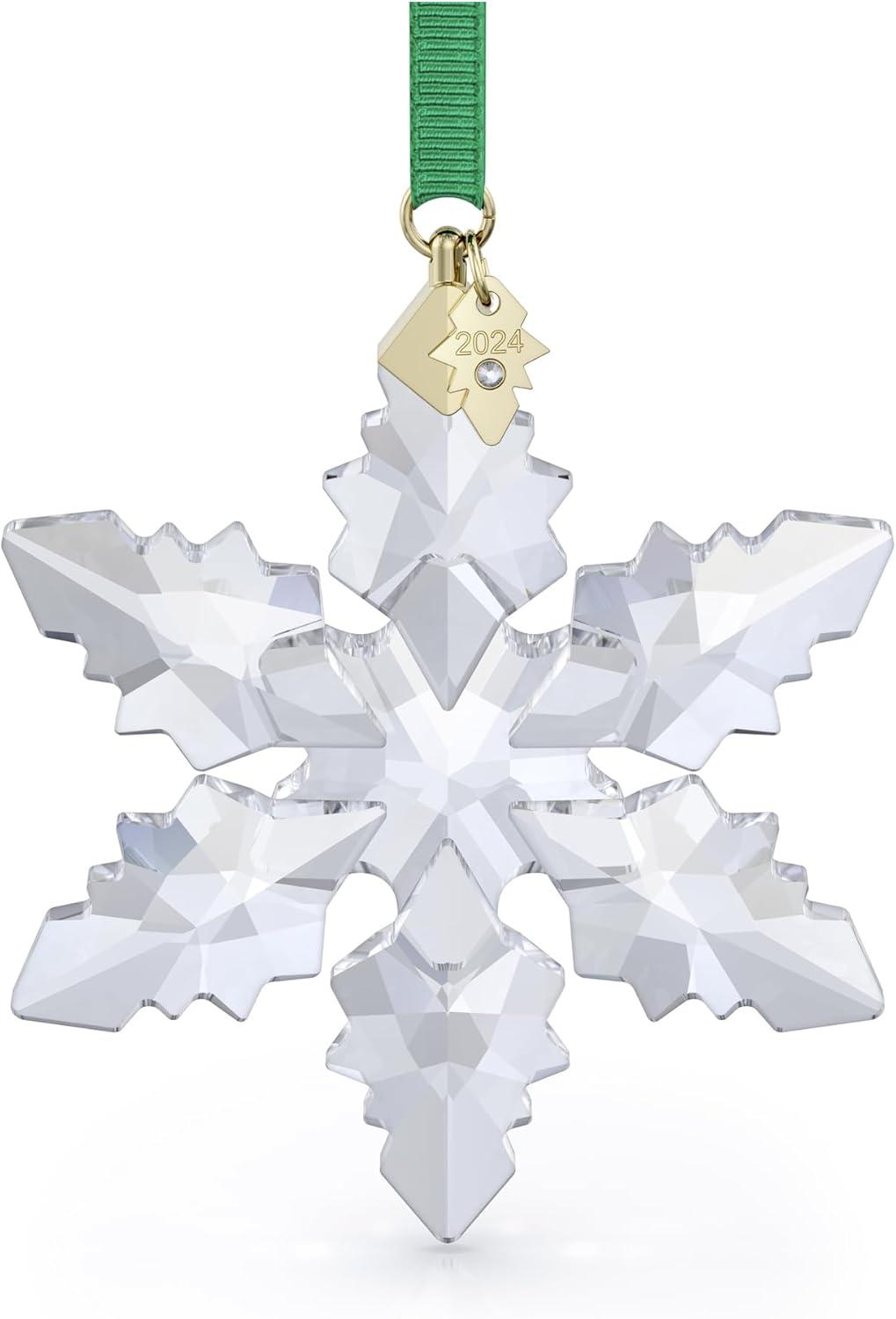 Clear Faceted Crystal Snowflake Ornament with Gold-Tone Accents