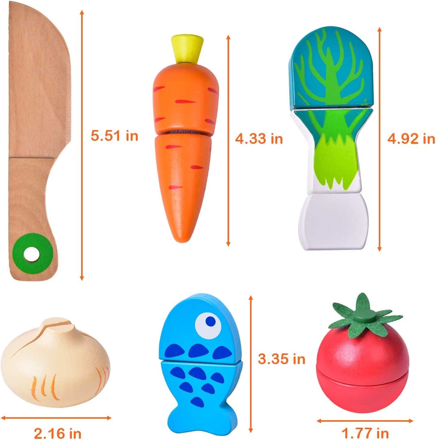 Fun Little Toys Wooden Vegetable Chopper Set – Pretend Play Food Cutting Toy for Kids, Montessori Kitchen Playset