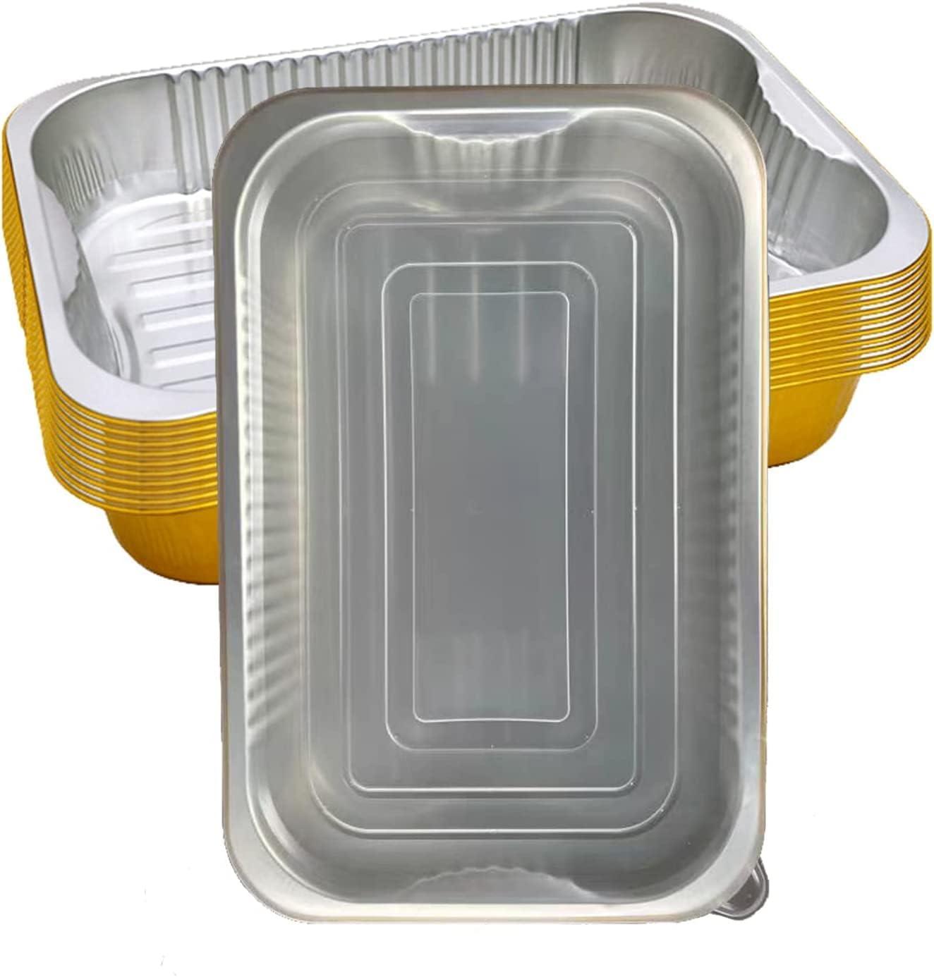 13 "x9" Aluminum foil Lasagna Pans, grill tray, sturdy disposable aluminum pan, 10 sets- for cooking，baking and heating, food storage, distribution, barbecue,Gold