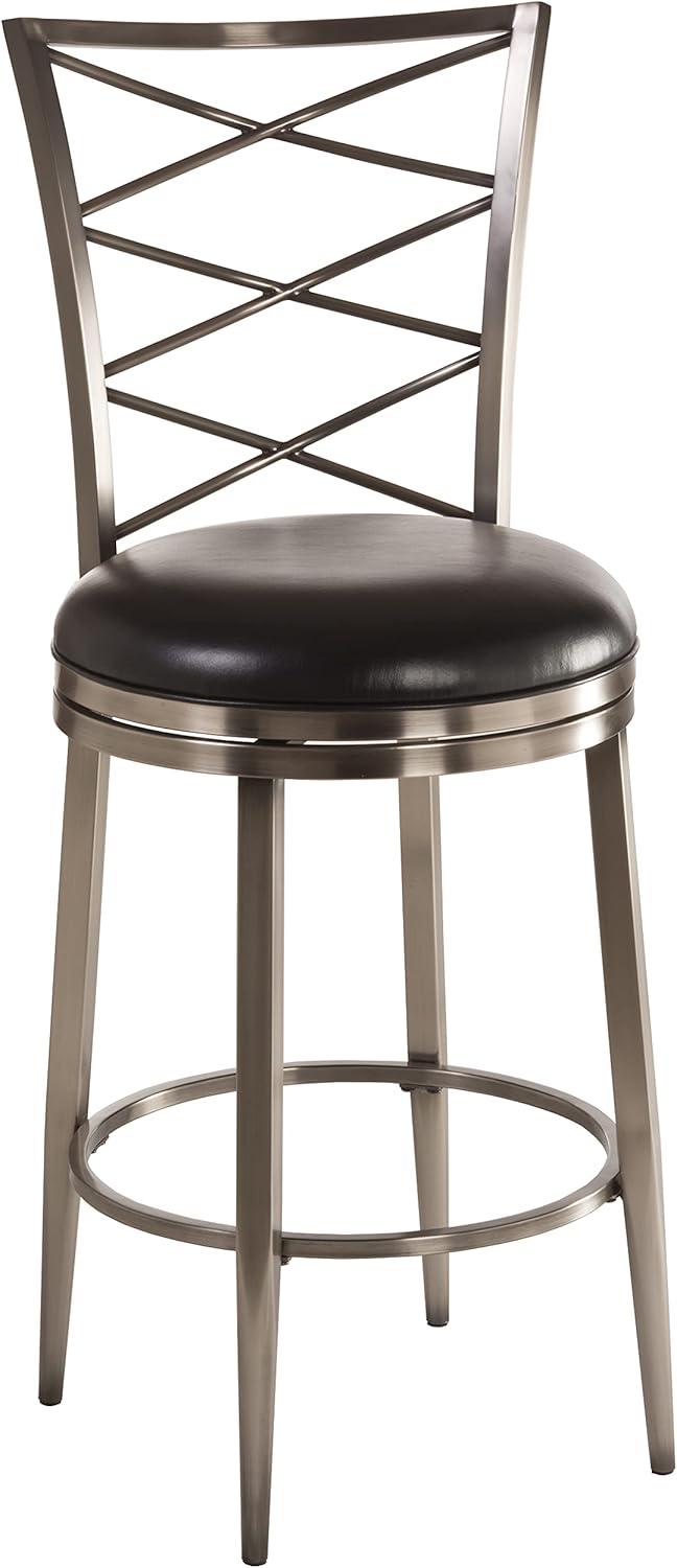 Harlow Antique Pewter Swivel Bar Stool with Black Vinyl Seat