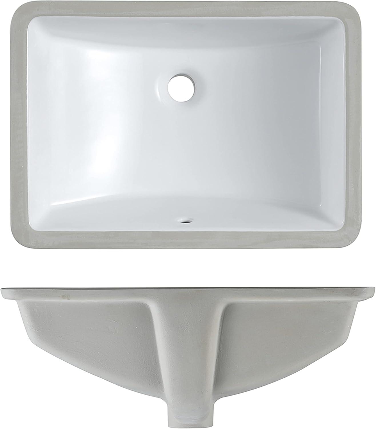 MEJE 20.9 inch Porcelain Undermount Bathroom Sink, Rectangle , White, Glossy Finish