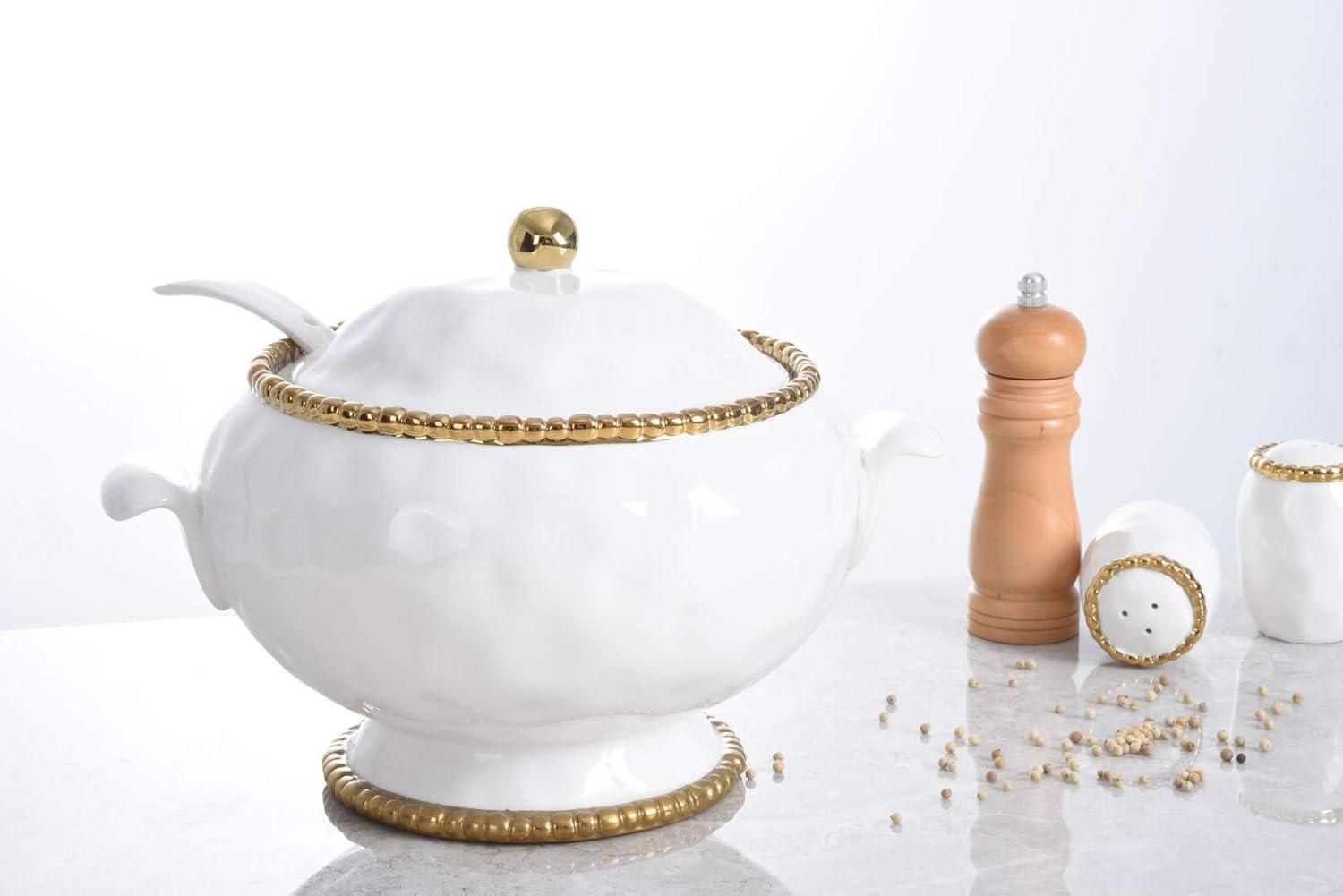 Pampa Bay Porcelain Soup Tureen and Ladle (White and Gold)