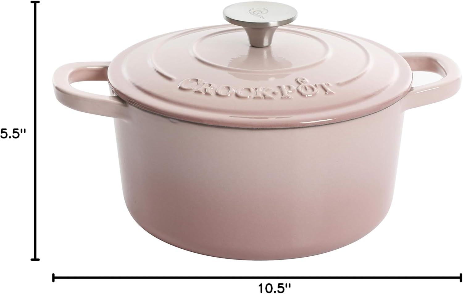 Blush Pink Enameled Cast Iron 7-Quart Dutch Oven with Lid