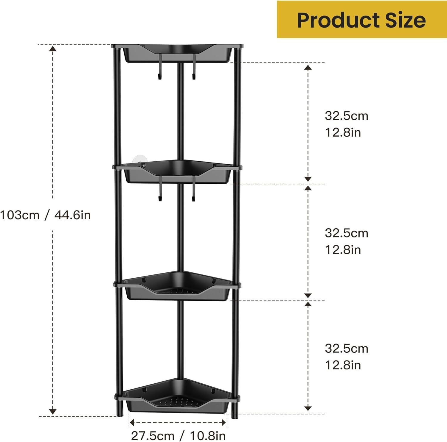 4 Tier Floor Standing Corner Shower Caddy Organizer Plastic Metal Splicing Shelf Storage Rack