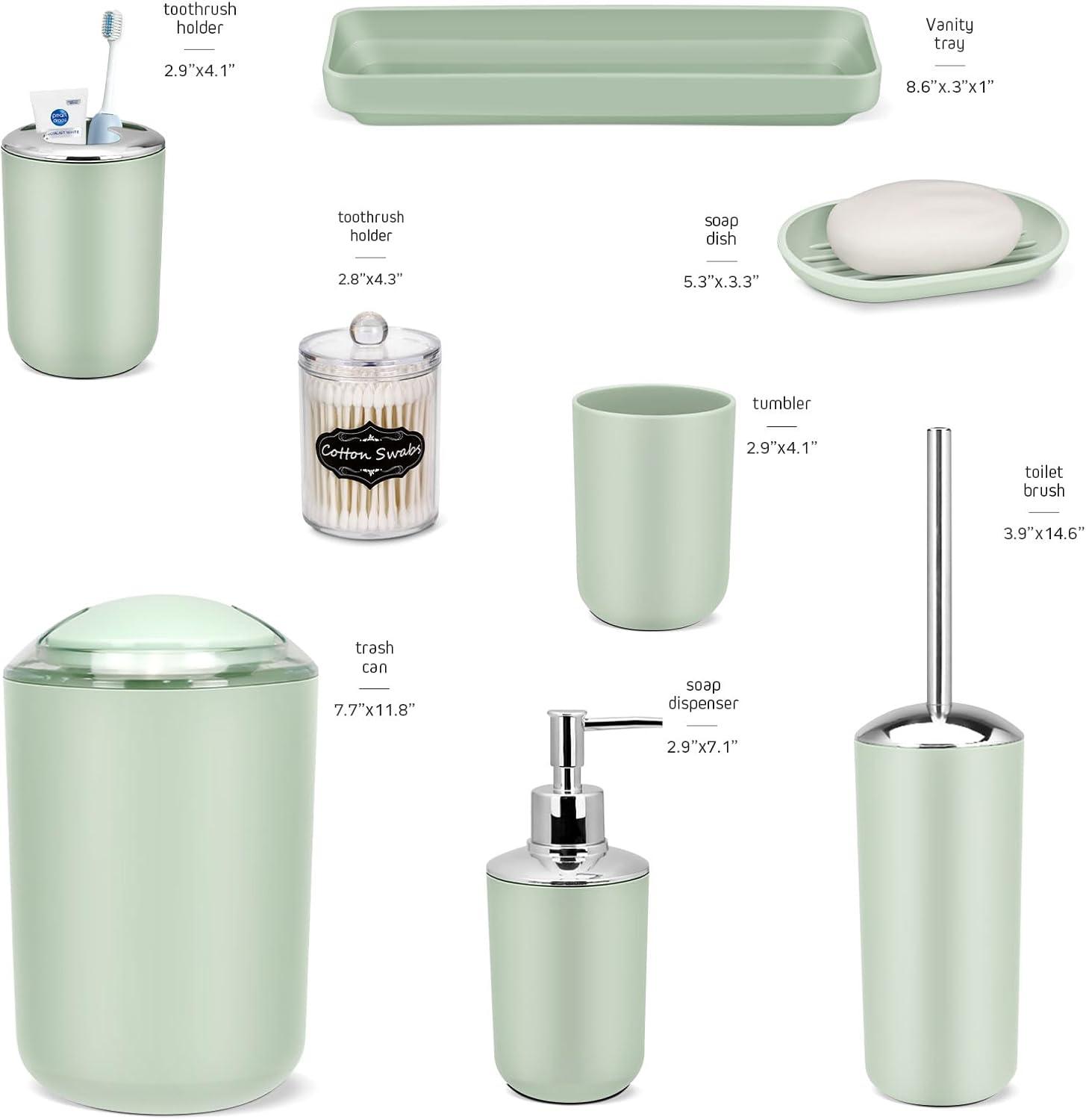 Green Plastic 9-Piece Bathroom Accessories Set with Labels