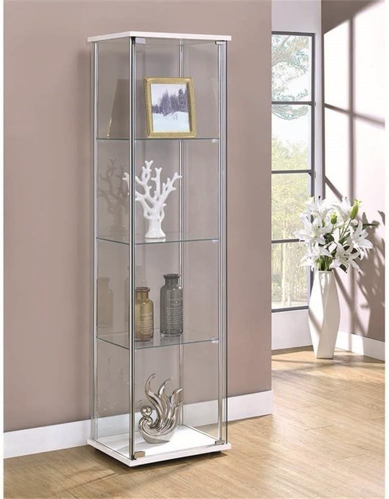 Rectangular 4-shelf Curio Cabinet White and Clear