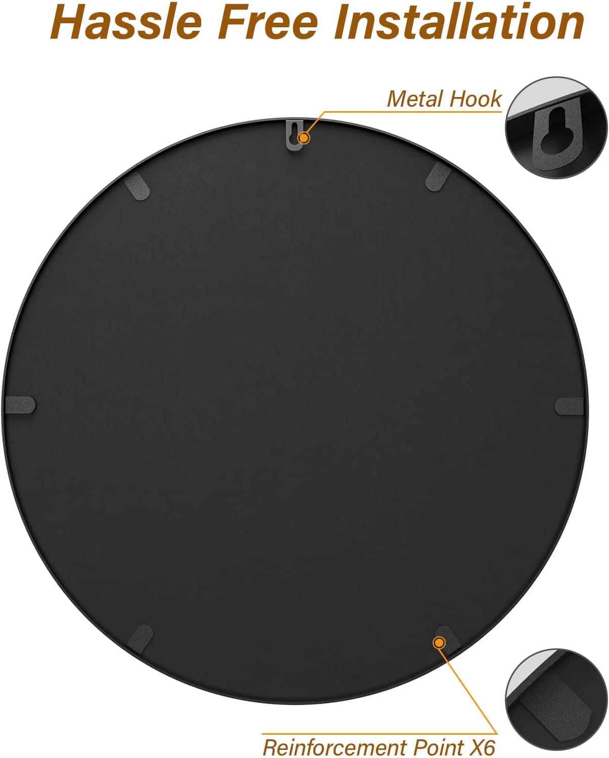 USHOWER 36" Black Round Wall Mirror - Metal Frame Circle Mirror for Bathroom, Bedroom, Living Room, and Entryway Decor