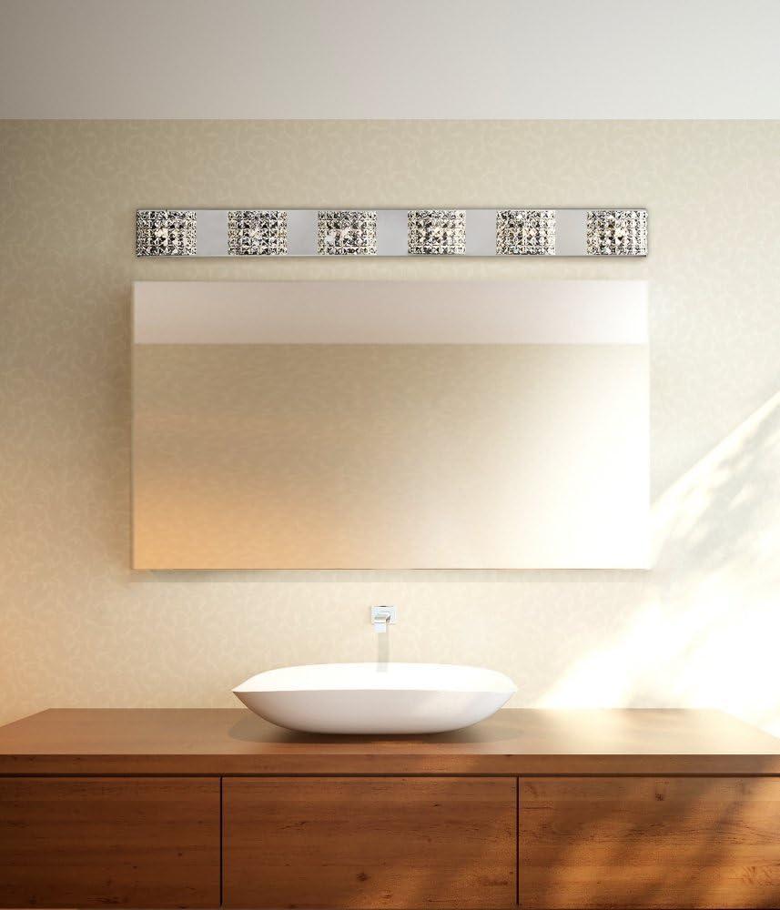 Vienna Full Spectrum Cesenna Modern Wall Light Chrome Hardwire 55" 6-Light Fixture Clear Crystal for Bedroom Bathroom Vanity Reading Living Room House
