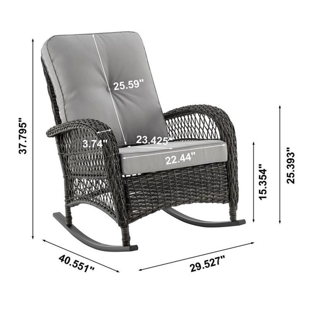 Furttuo Steel Rattan Outdoor Rocking Chair with Cushions