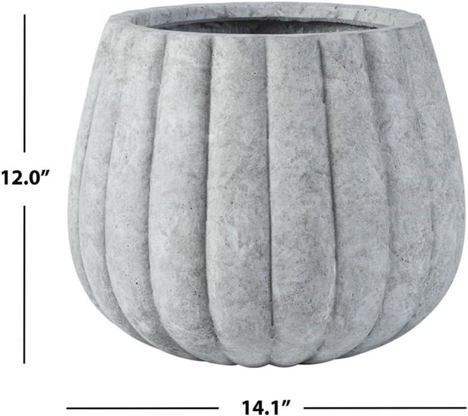 SAFAVIEH Kaston Concrete Modern Solid Round Patio Planter, Light Grey