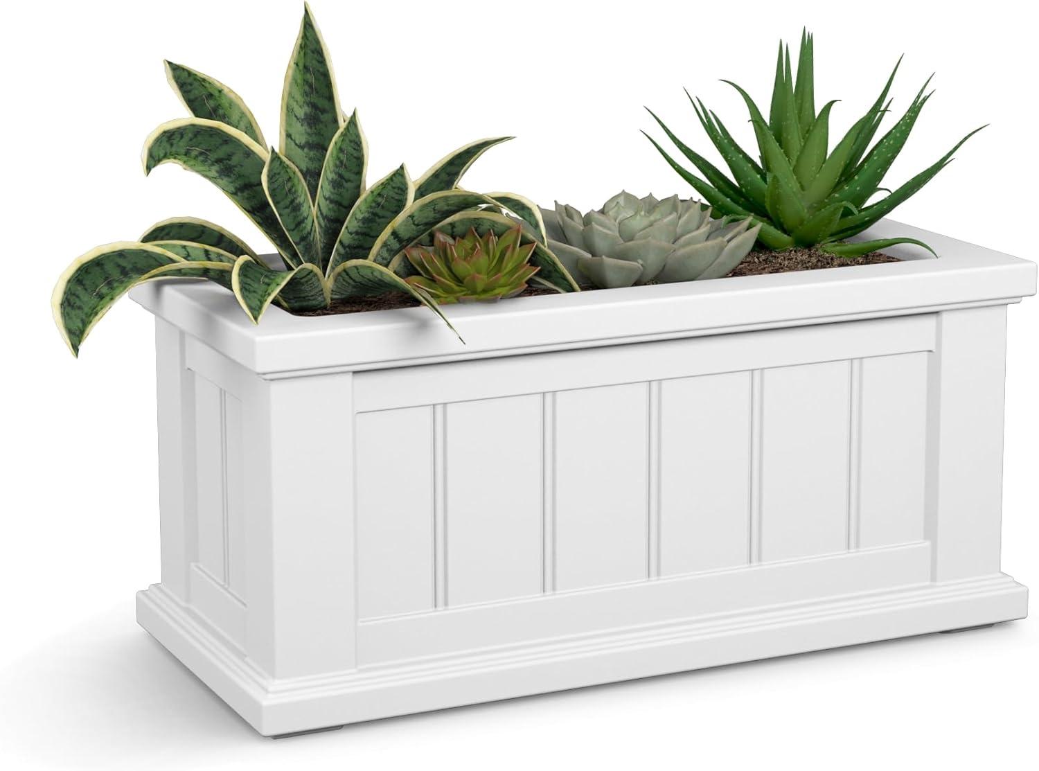 Mayne Cape Cod 24" x 11" x 11" Rectangle White Self-Watering Polyethylene Planter