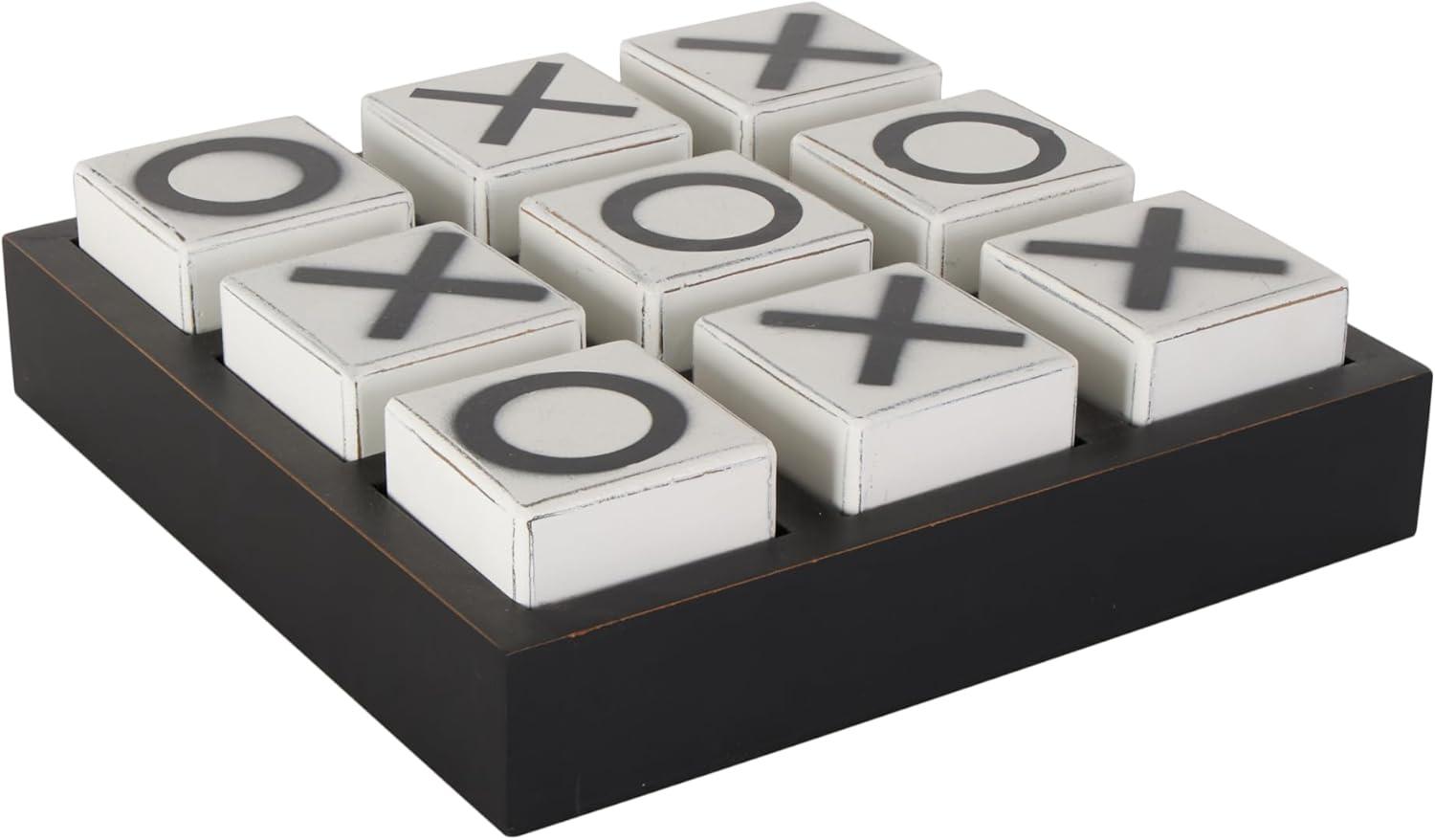 14" Contemporary Wooden Tic Tac Toe Sculpture Black - Olivia & May: MDF Tabletop Game Set