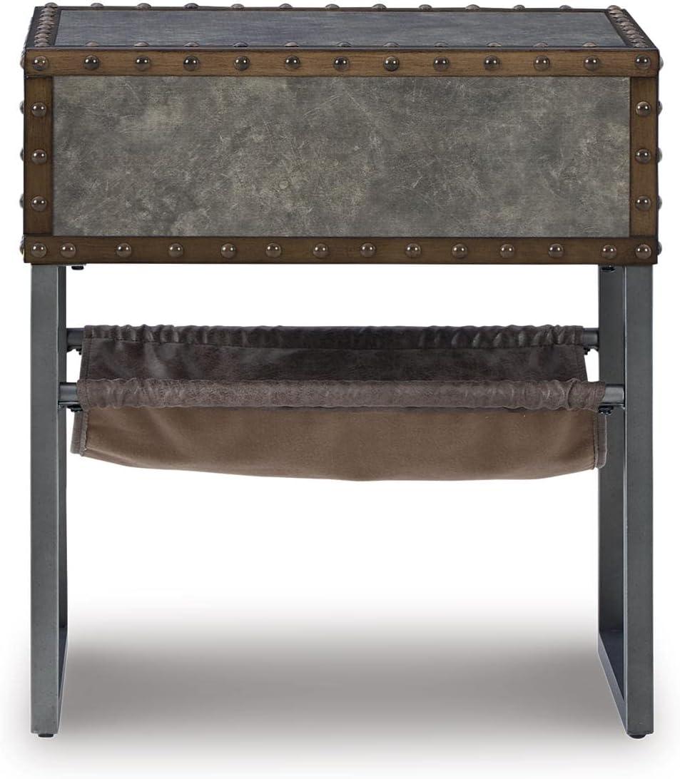 Modern Gray-Brown Chairside End Table with Metal Accents and Storage