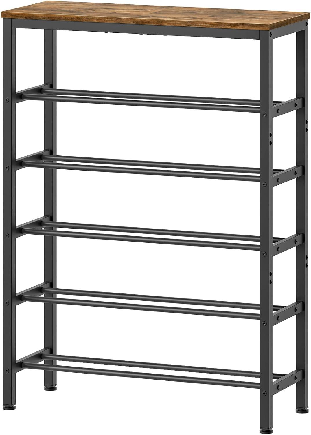 Rustic Brown and Black 6-Tier Metal and Particleboard Shoe Rack