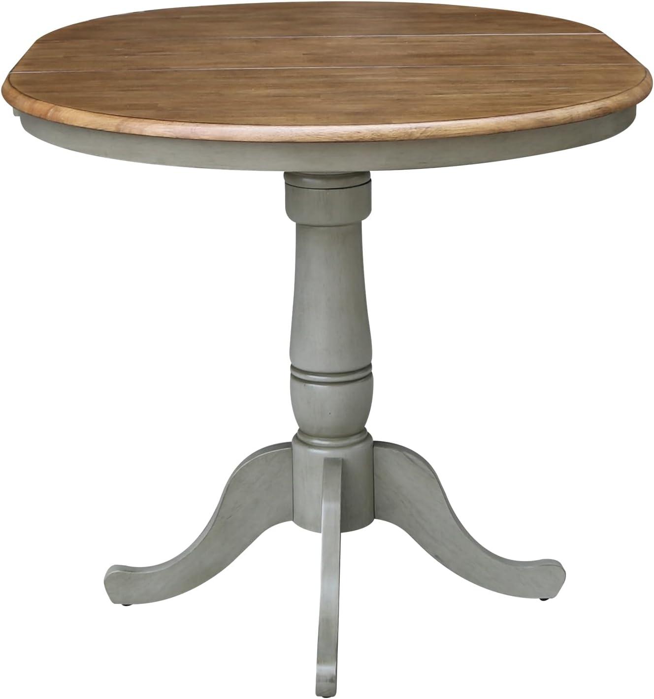 36 in. Round Top Pedestal Counter Height Table with 12 in. Leaf, Hickory & Stone